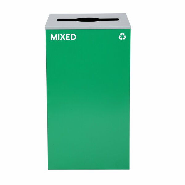 Alpine Industries Square Recycling Bin, 29 Gallons, Green Can, Mixed Opening Lid, for Mixed ALP4450-KIT-GRN-M-MIX